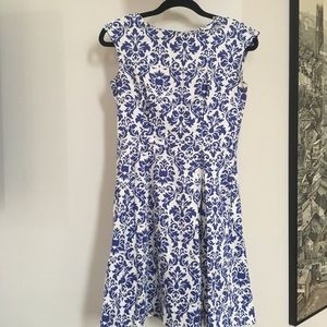 Blue & white print vintage-inspired cocktail dress